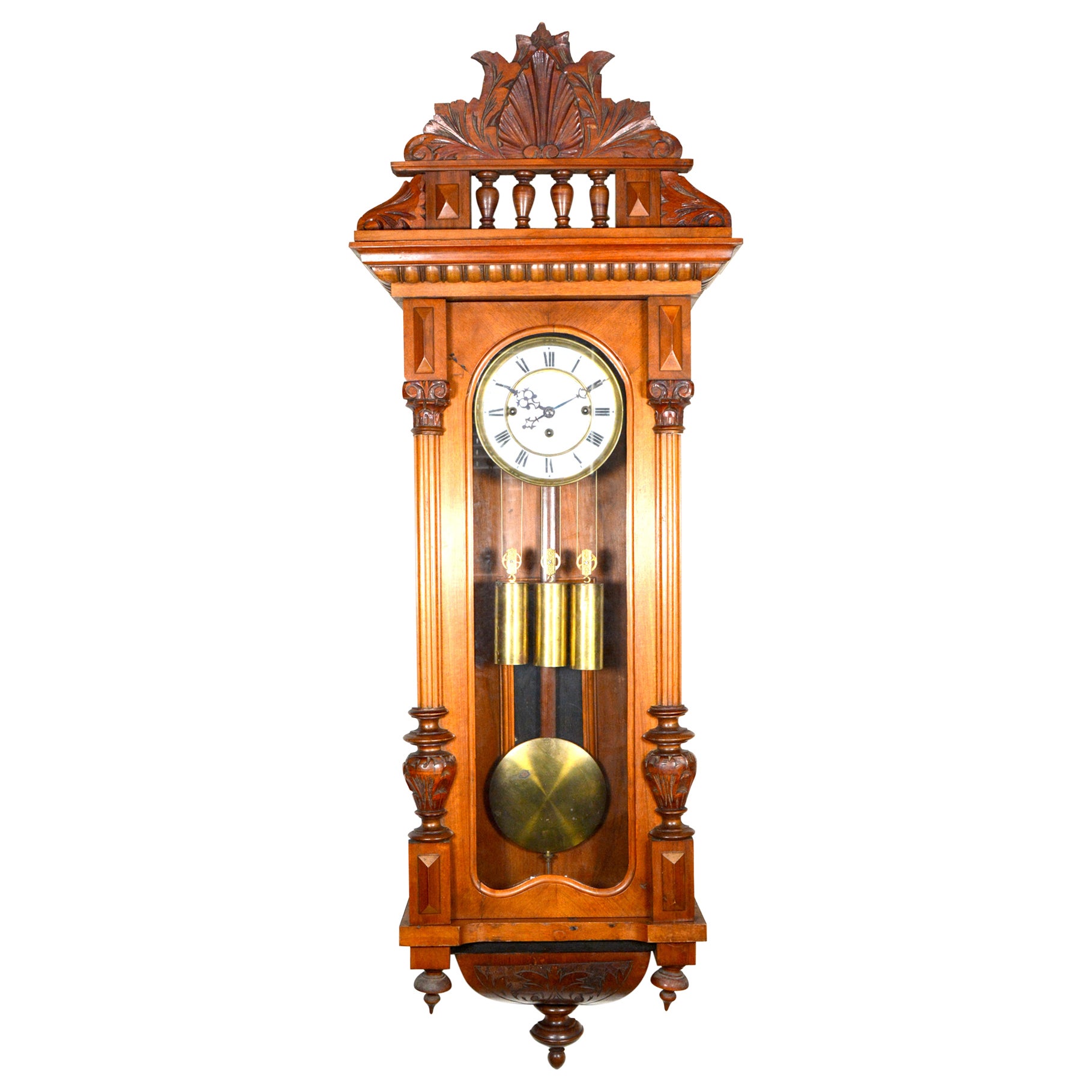 50" Antique 1890 German Gustav Becker Grand Sonnerie Vienna Regulator Wall Clock For Sale