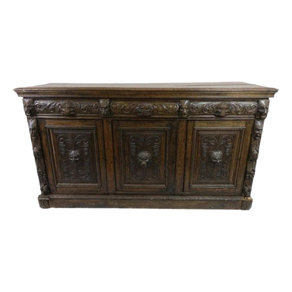 19th Century Large Heavily Carved Gothic Revival Sideboard For Sale