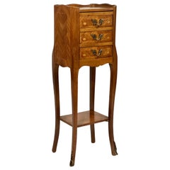 Early 20th Century French Tulipwood Marquetry Side Table or Bedside Stand