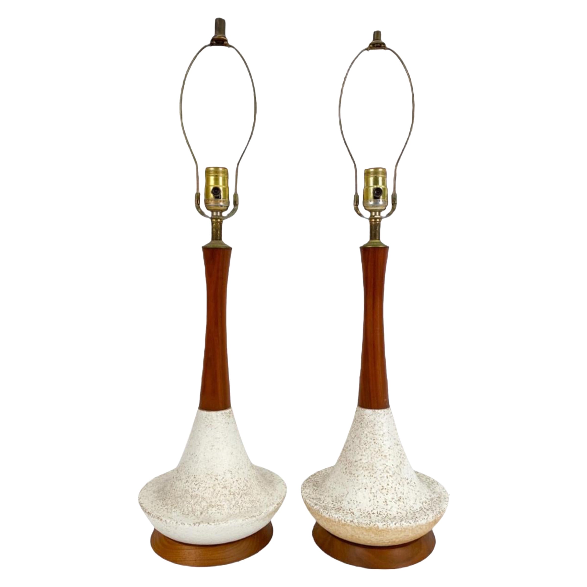 Midcentury Modern Ceramic and Walnut Table Lamps