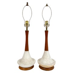 Midcentury Modern Ceramic and Walnut Table Lamps