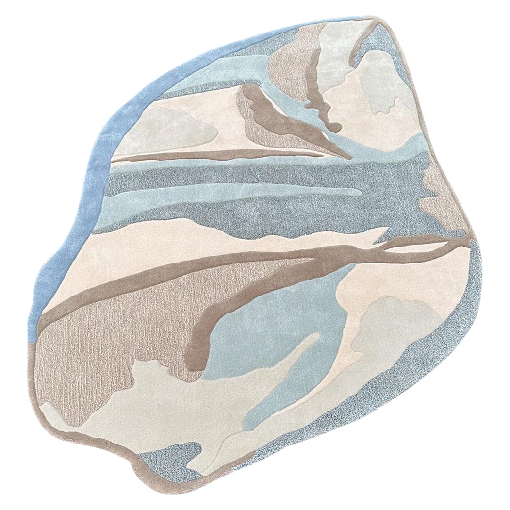 Irregular Shape Abstract Blue Handtufted Rug 'Frozen Land' by RAG HOME For Sale