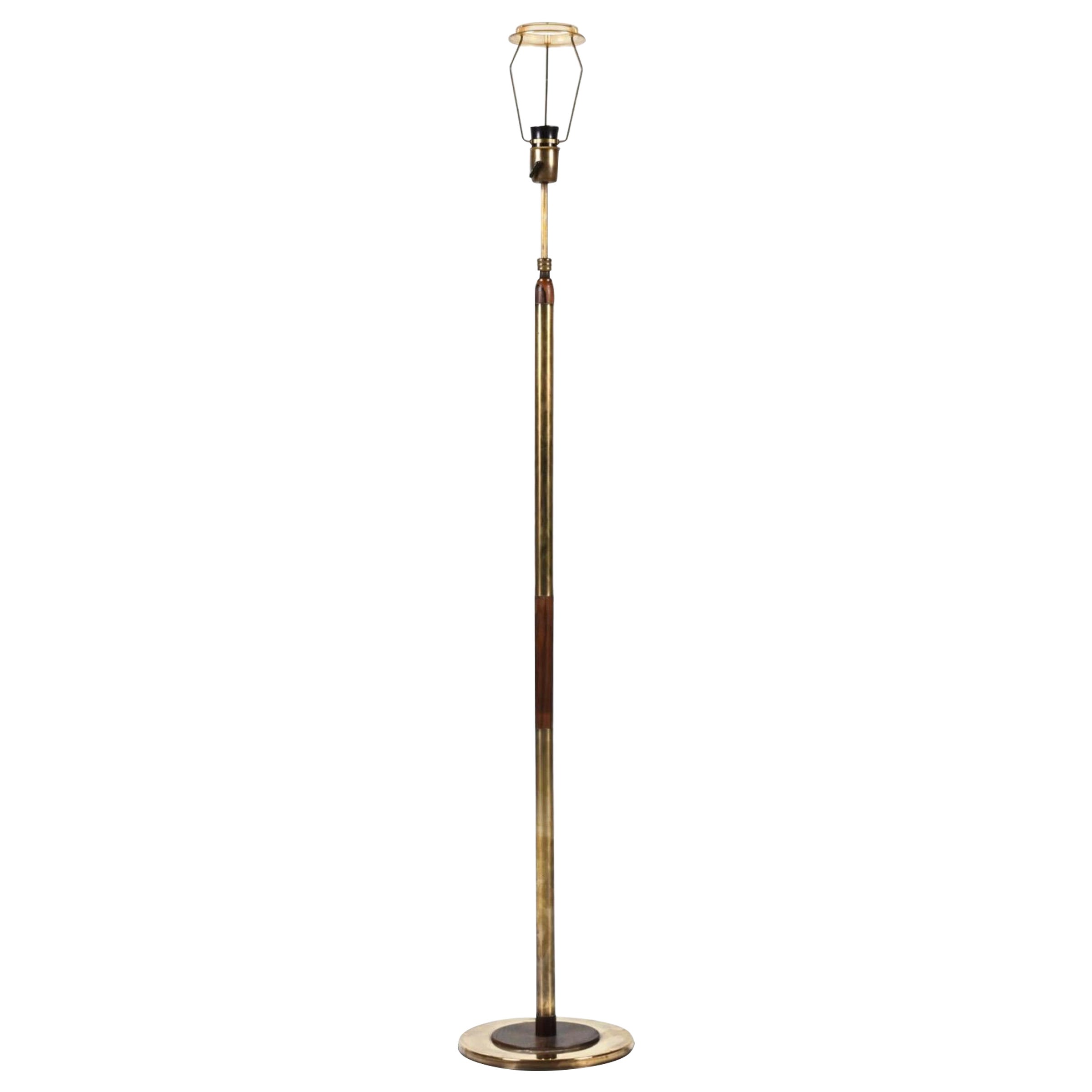 Elegant Rosewood and Brass Midcentury Modern Floor Lamp For Sale