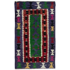 3x4.8 Ft Vintage Geometric Turkish Wool Kilim 'Flat-Weave', Colorful Accent Rug