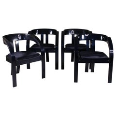 Set of 4 black Elisa chairs, Giovanni Bassi, Poltronova 