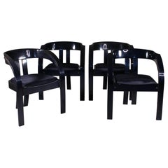 Set of 4 black Elisa chairs, Giovanni Bassi, Poltronova
