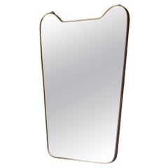 Vintage Brass Wall Mirror with Round Edges, Italy, 1950s