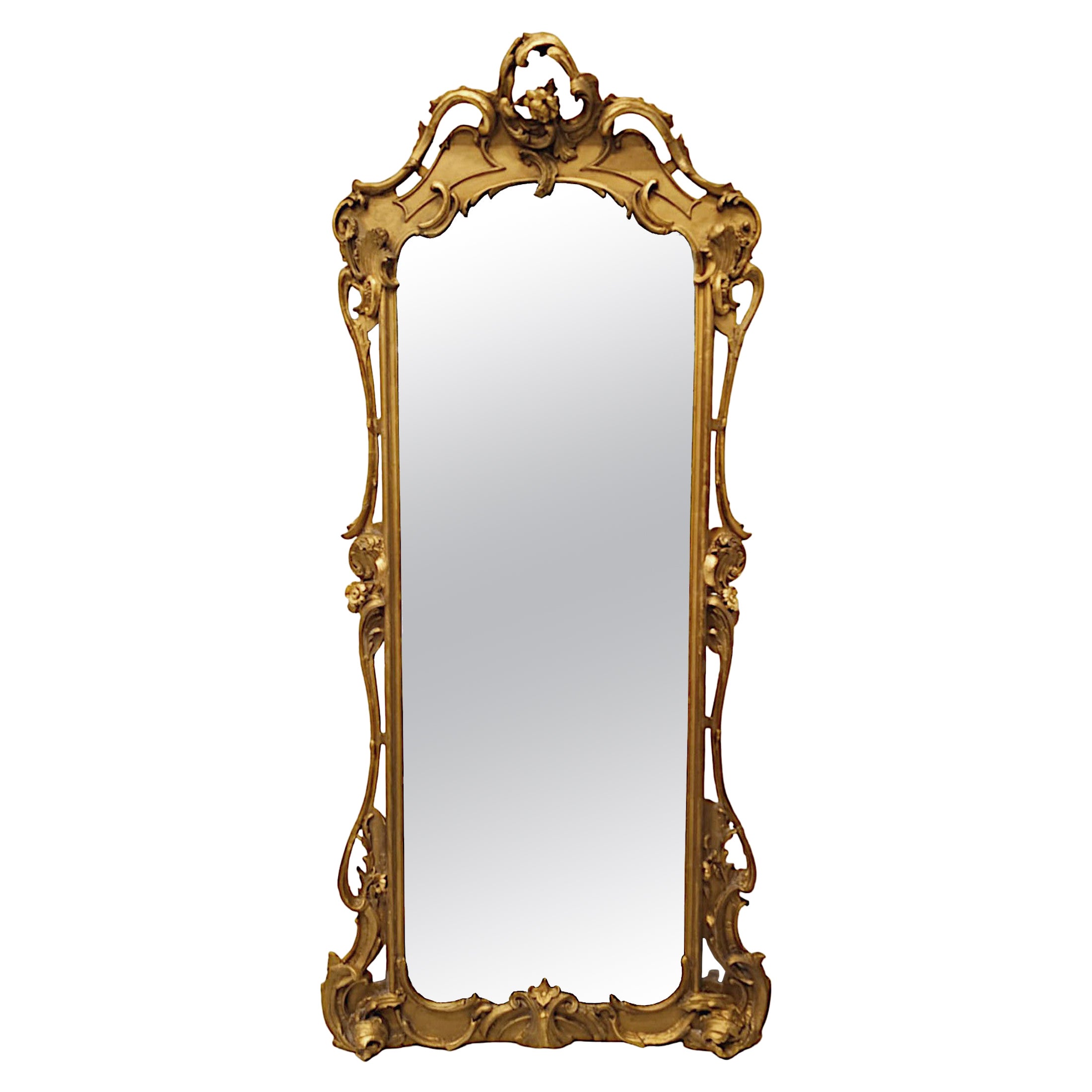 Rare miroir d'embarcadère, de hall ou de coiffeuse en bois doré du 19e siècle