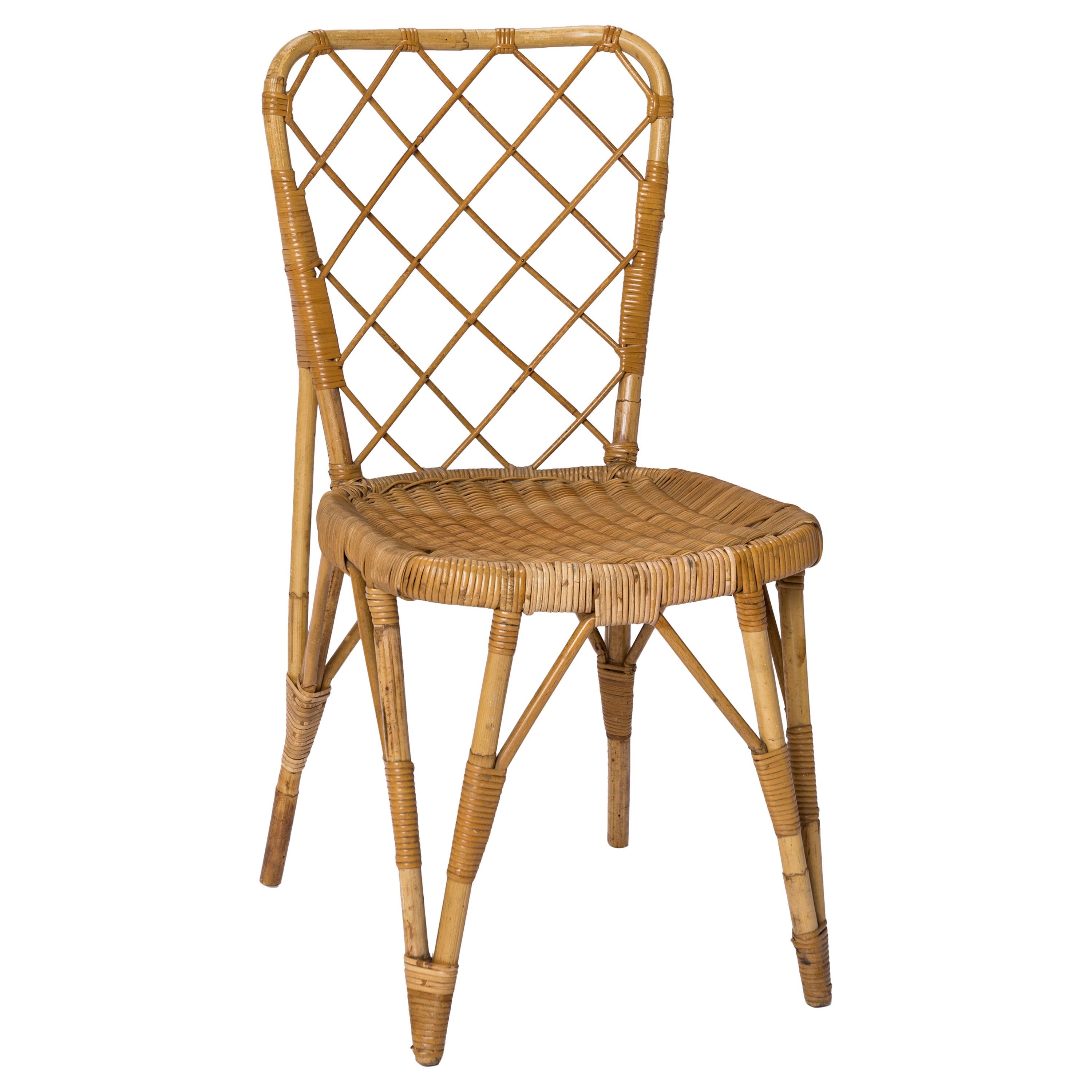 Rattan Chair with Braided Back in the style of Louis Sognot - France 1960's For Sale