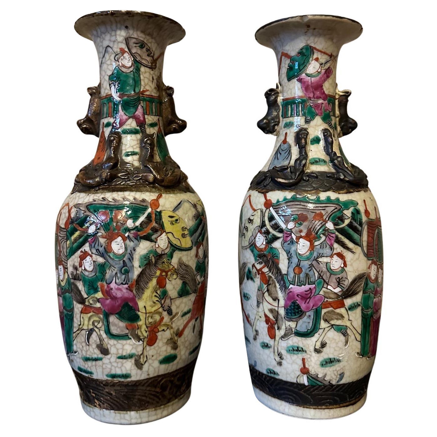 19th century Chinese Nankin Porcelain Pair of Vases For Sale