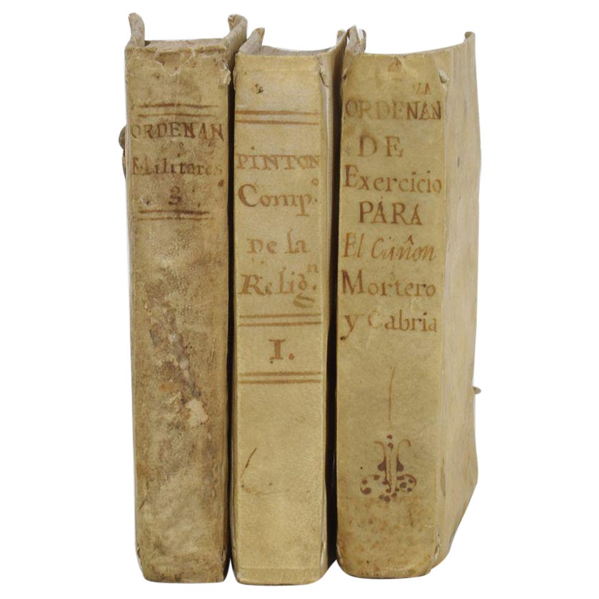 Nice Collection of 18th Century Weathered Spanish Vellum Books For Sale
