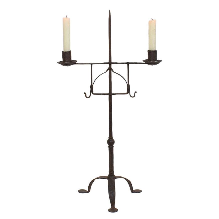 18th Century English Hand Forged Iron Candleholder For Sale