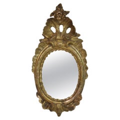 Antique Small 18th Century Italian Baroque Carved Wooden Mirror