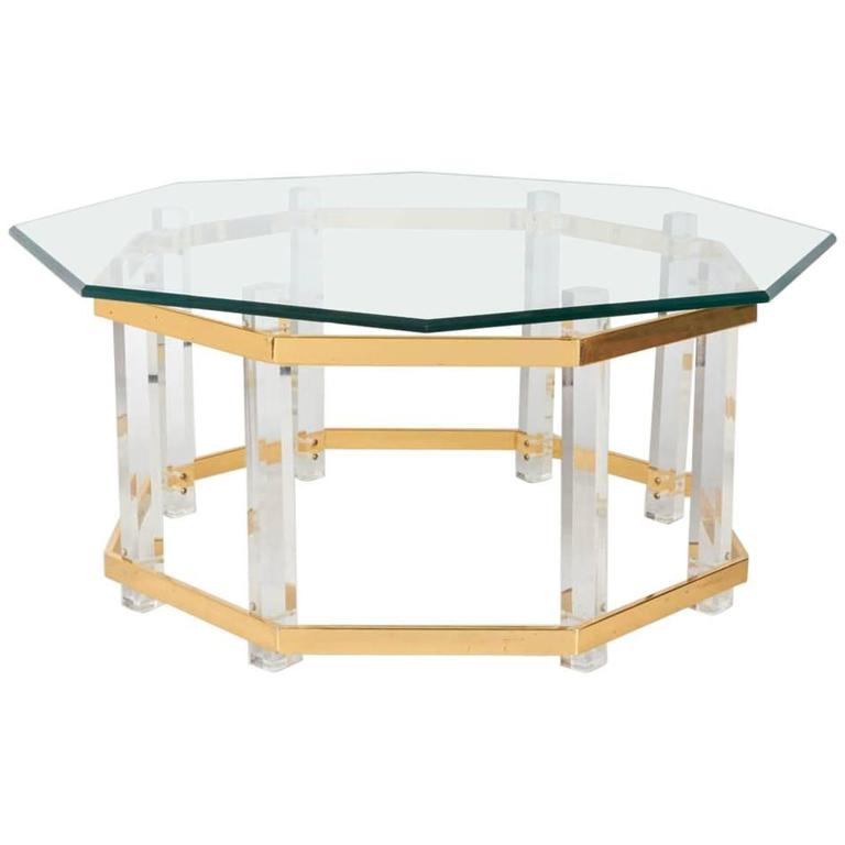Lucite and Brass Coffee Table For Sale at 1stDibs
