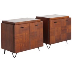 Pair of Walnut Checked Nightstands, 1960s