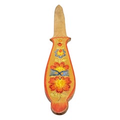 Retro Wooden Letter Opener With Folk Style Art on Handles.
