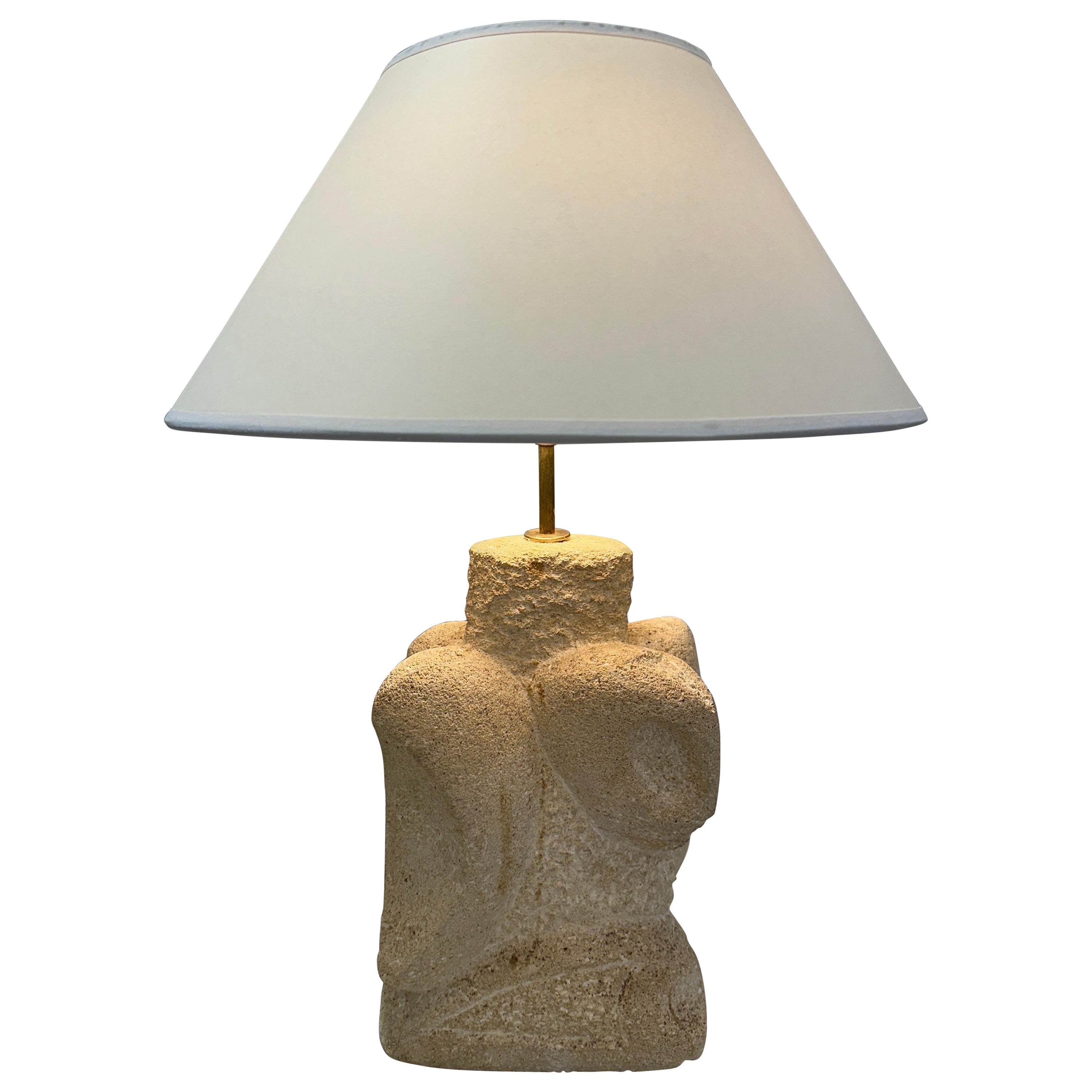 Vintage French Carved Limestone Table Lamp For Sale