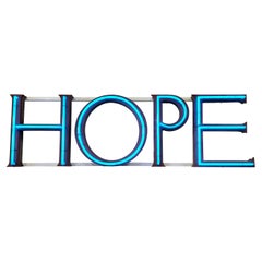 Vintage "Hope" Neon Sign - Blue Tubes, Brown Metal Body, circa 1960, Germany