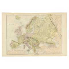 Farbenfrohe detaillierte antike Karte von Europa, veröffentlicht im Jahr 1882