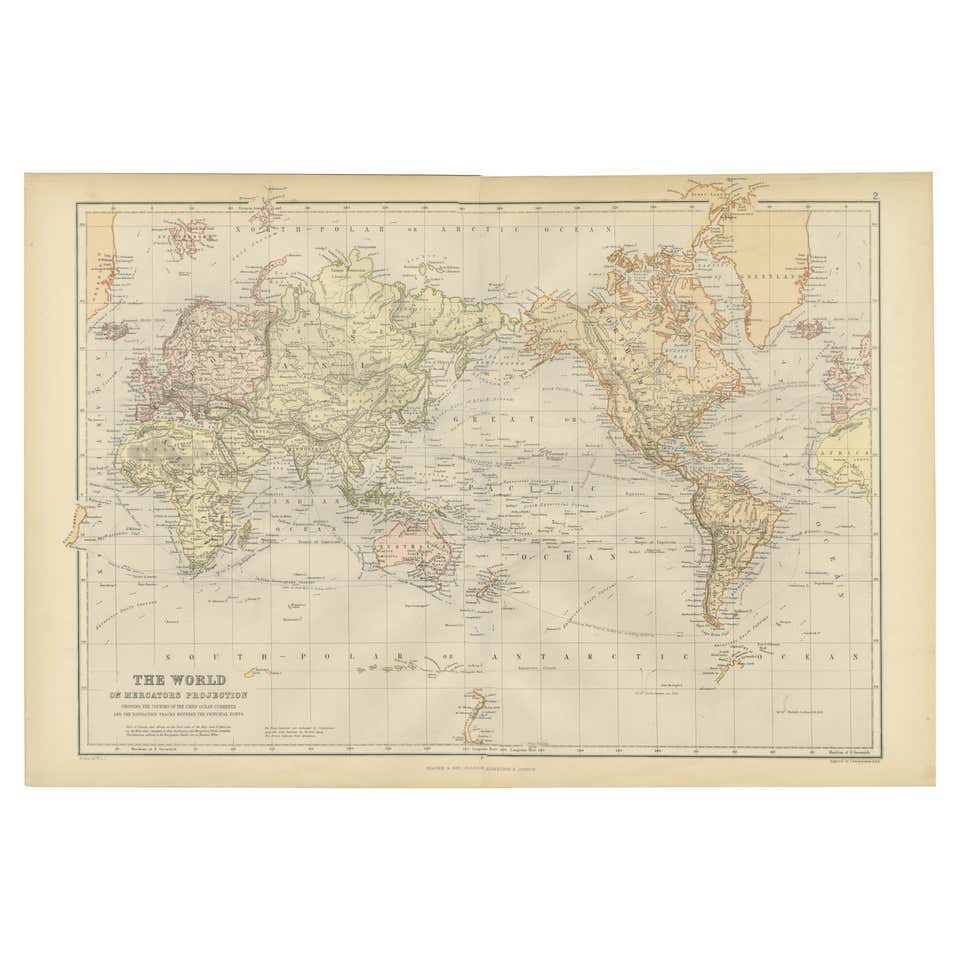 World Map 1978 Antique Map of the World on Mercator's Projection, 1788 For Sale at ...