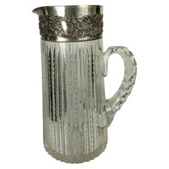 Jarra Eduardiana de Cristal Tallado con Adornos de Esterlina