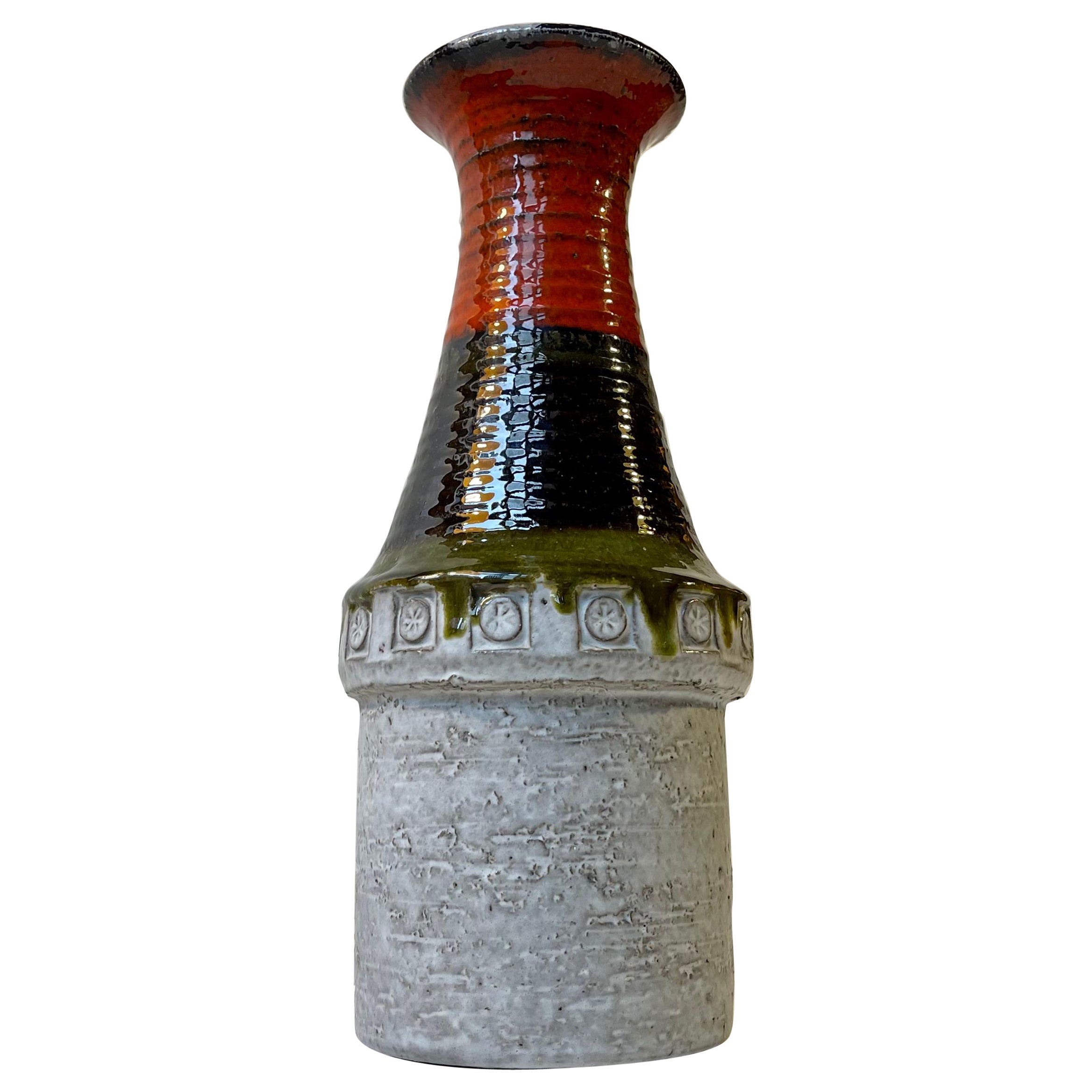 Smaltato  Vaso italiano in gres Chamotte attribuito ad Aldo Londi per Bitossi