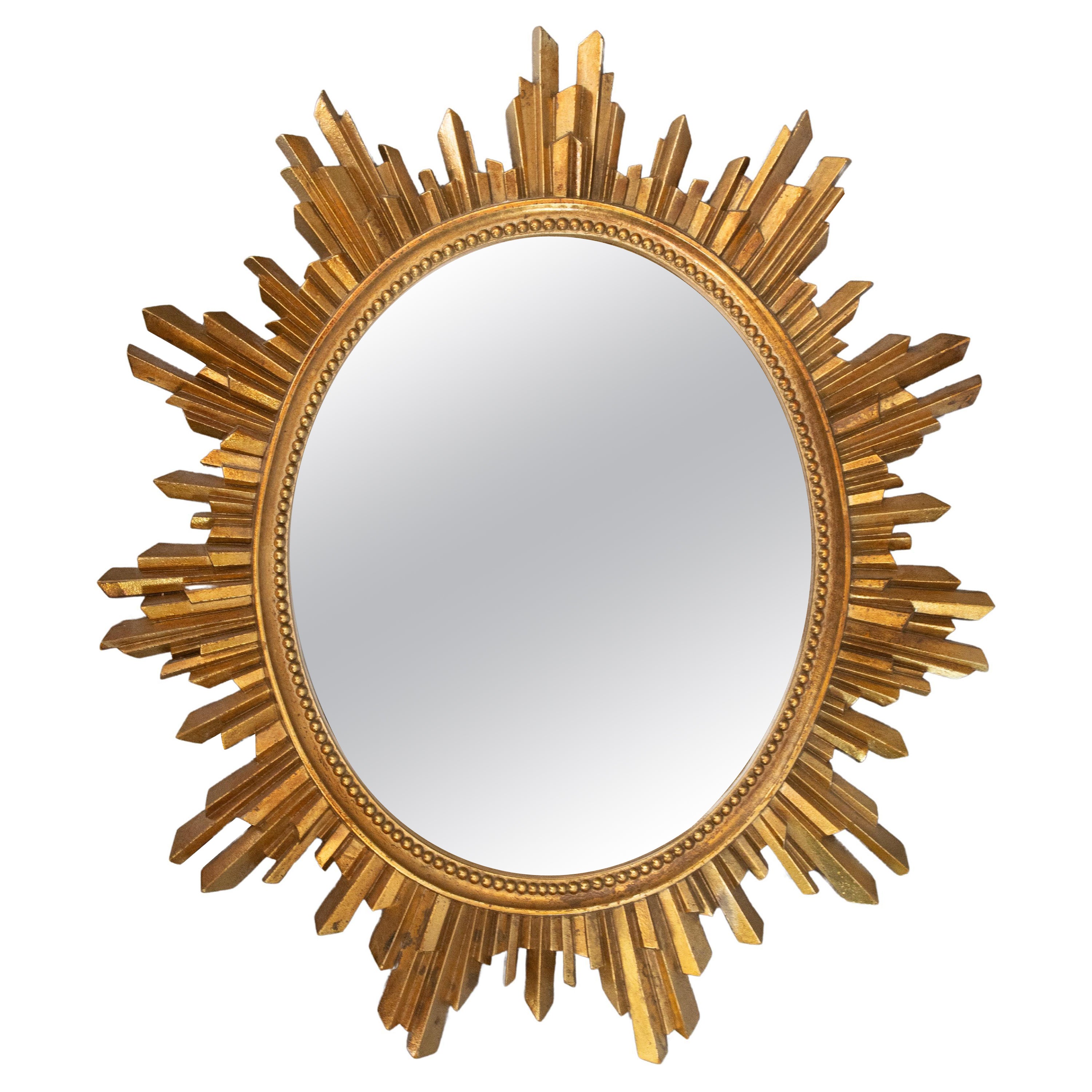 Mid-20th Century French Gilt Sunburst Starburst Oval Mirror