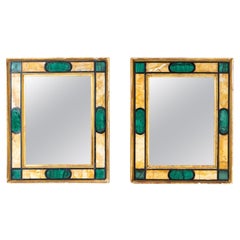 Coppia di specchi da parete in giallo di Siena e malachite, Italia, XVIII secolo