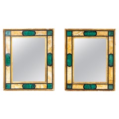 Pair of Wall Mirrors in Giallo Siena and Malachite, Italy 18th Century