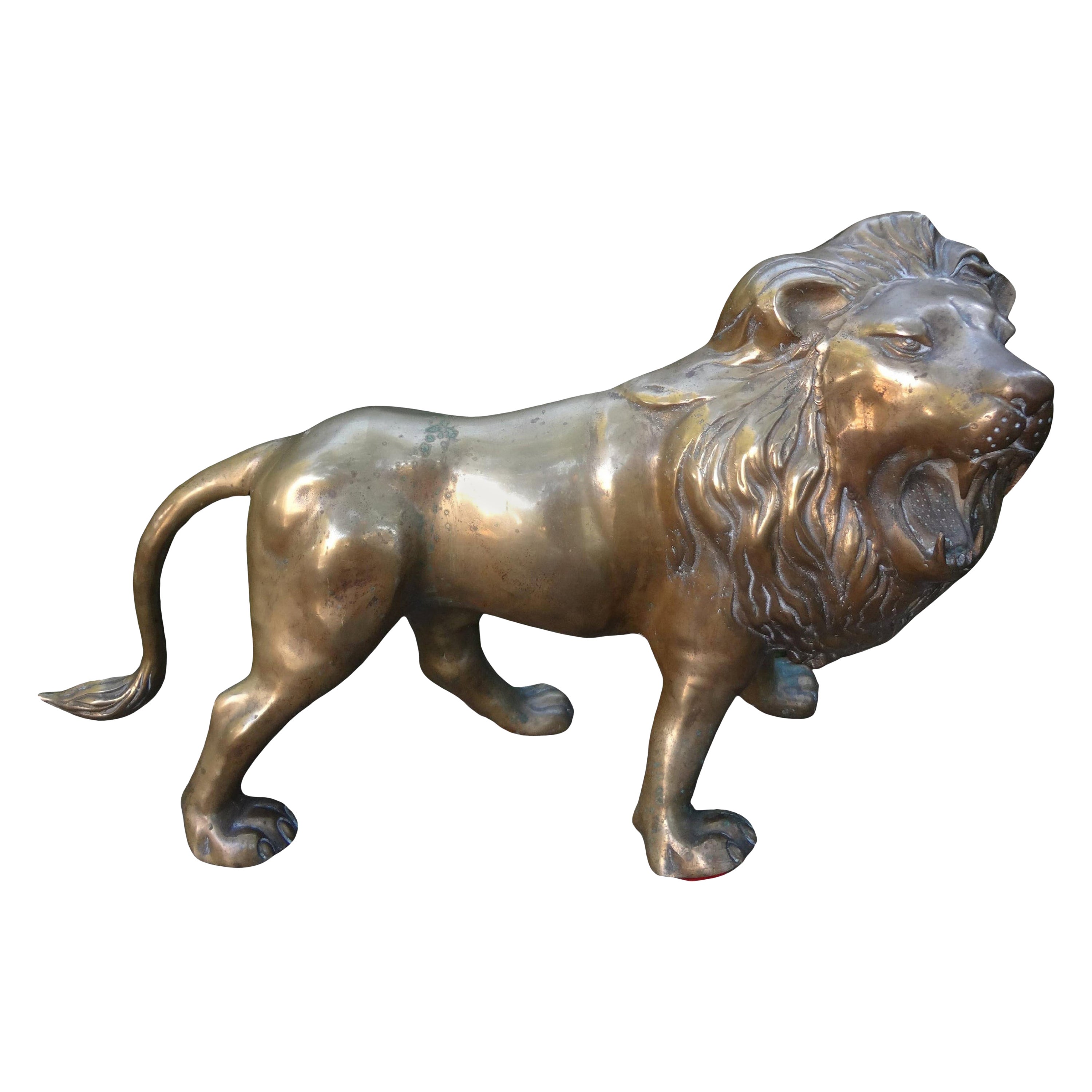 Large Hollywood Regency Brass Lion Sculpture