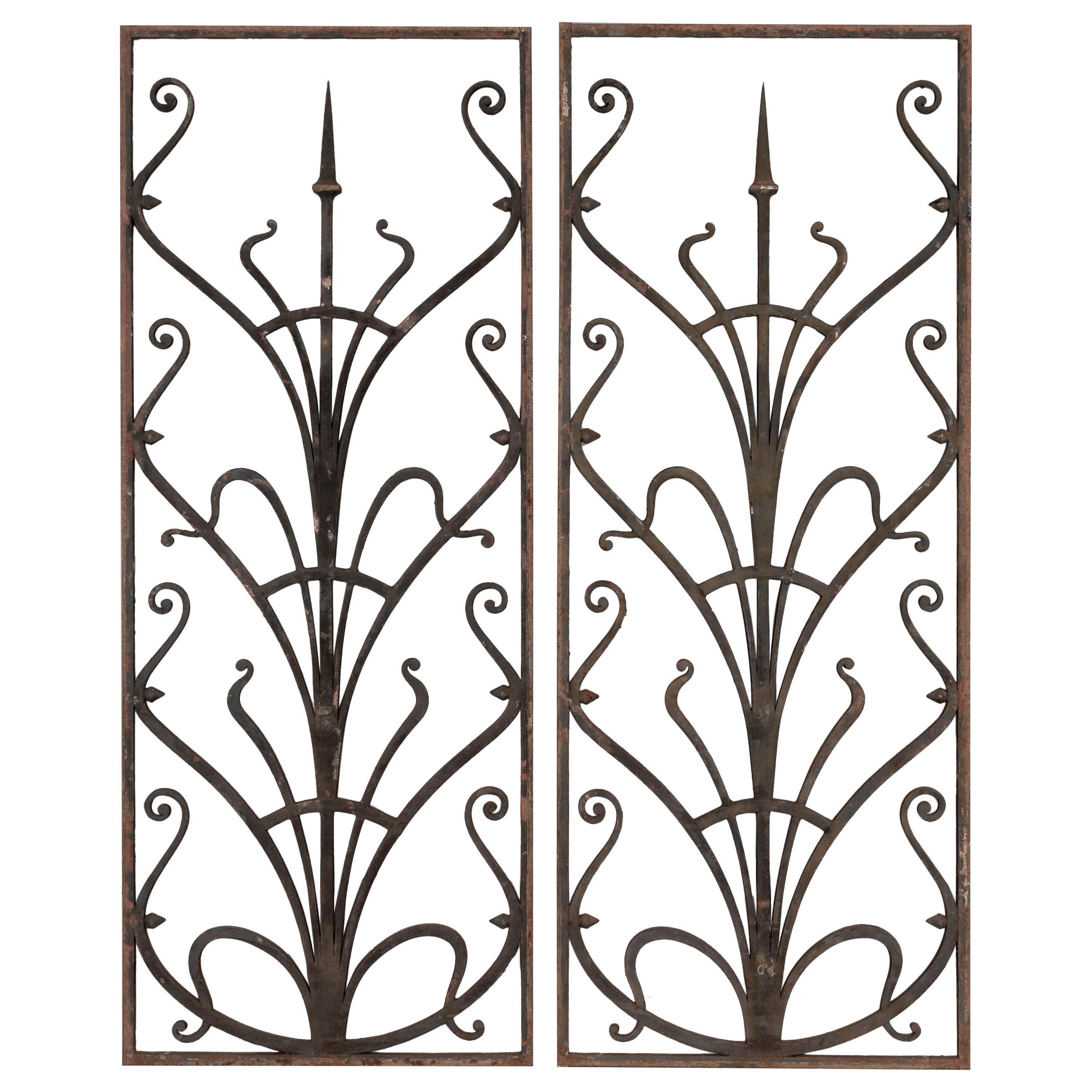 French Wrought Iron Garden Gate Grille Pair For Sale