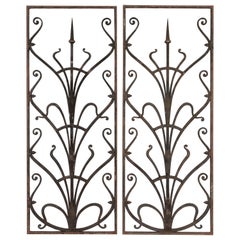 Antique French Wrought Iron Garden Gate Grille Pair