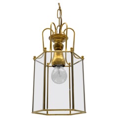 Art Deco Cut Glass Pendant Lamp in Brass, 1940s / 1950s