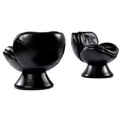 Futurist Black Leather Swivel Pod Chairs by Jaymar of Canada