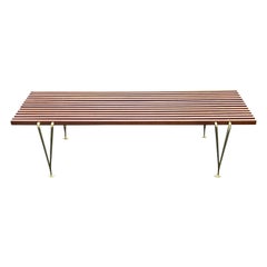 A Classic Hugh Acton Slat Bench With Solid Brass Legs ca' 1950's