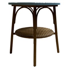 Original Originaler runder Lloyd Loom Beistelltisch „Lusty“ aus Bugholz in Blassblau, 1930er Jahre