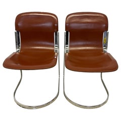 Vintage Willow Rizzo Cantilevered Leather and Chrome Dining Chairs for Cidue - a Pair