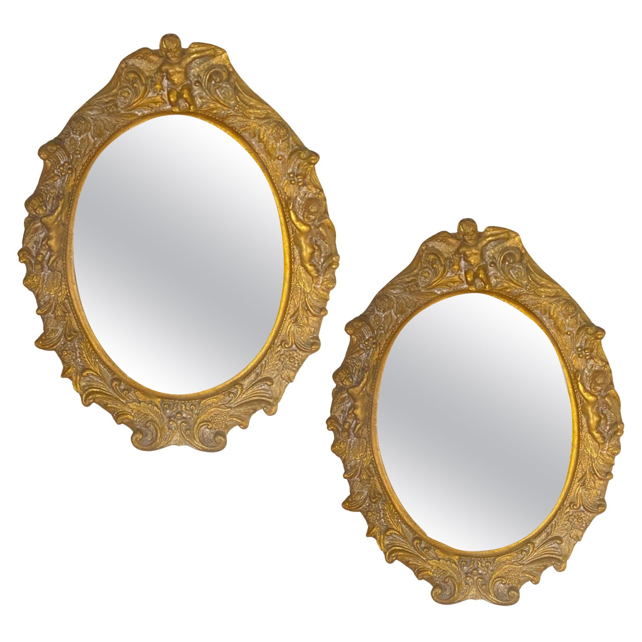 Miroirs en résine à patine ancienne dorée, 20e siècle Ensemble de 2 en vente