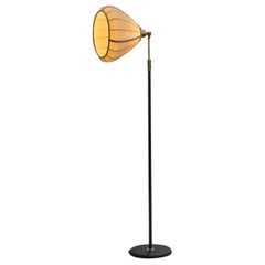 Boréns Model "B7216" Brass Floor Lamp with Unique Lampshade, Sweden 1950s