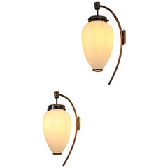 3 Italian wall lights Stilnovo 50's opaline and brass original 