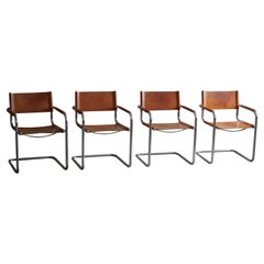 Ensemble de 4 fauteuils cantilever vintage en cuir cognac, Matteo Grassi, 1970