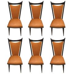 Set of Six French Art Deco Ebonized Dining Chairs, circa 1940s