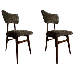 Retro Set of Two Midcentury Dining Chairs in Green Velvet Upholstery, Poland, 1960s