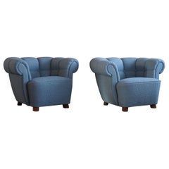 1930s Pair of Lounge Chairs, Reupholstered in Bouclé, Art Deco, Danish Modern