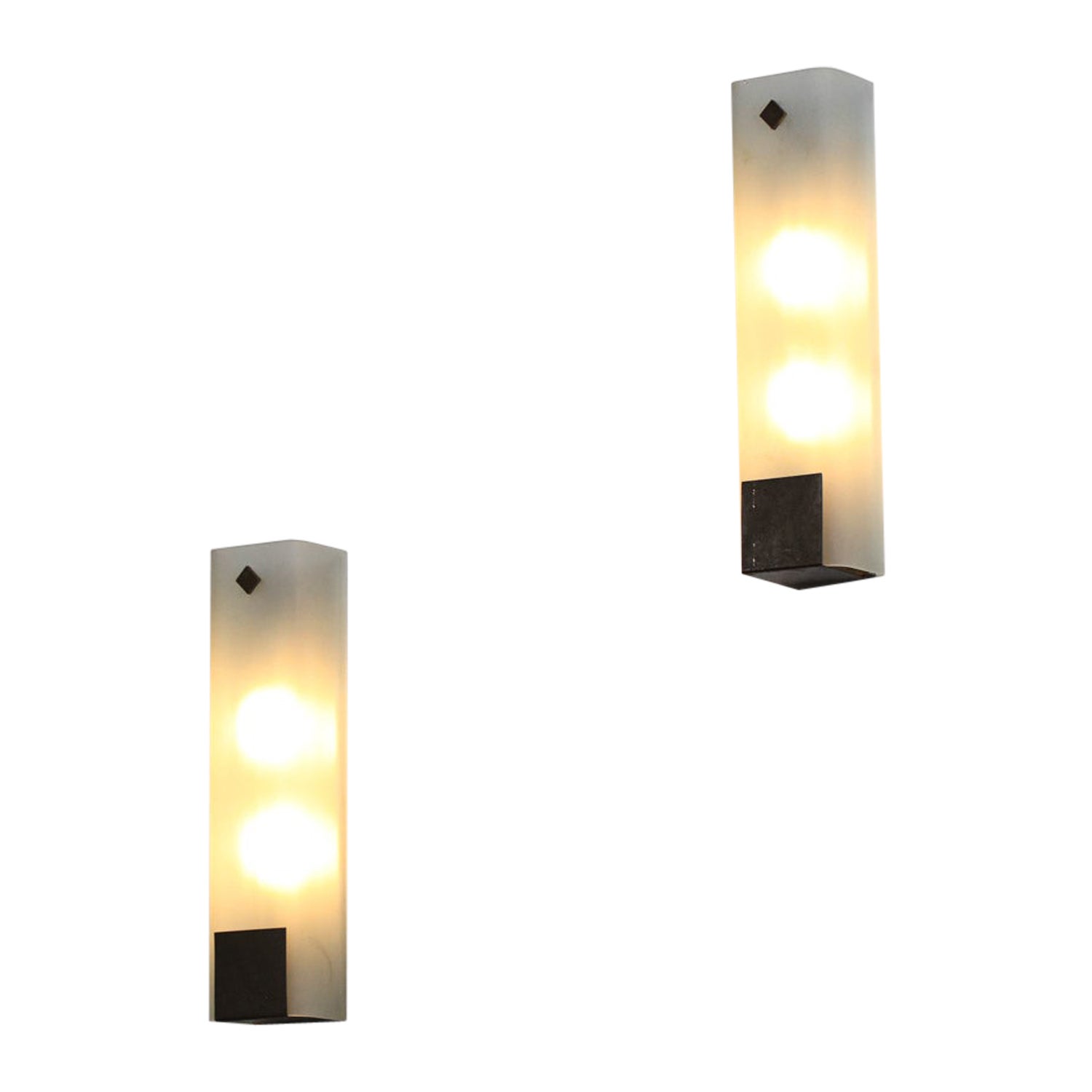 pair of 70's modernist-style frosted glass italian sconces For Sale