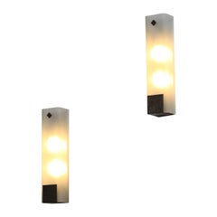 Retro pair of 70's modernist-style frosted glass italian sconces