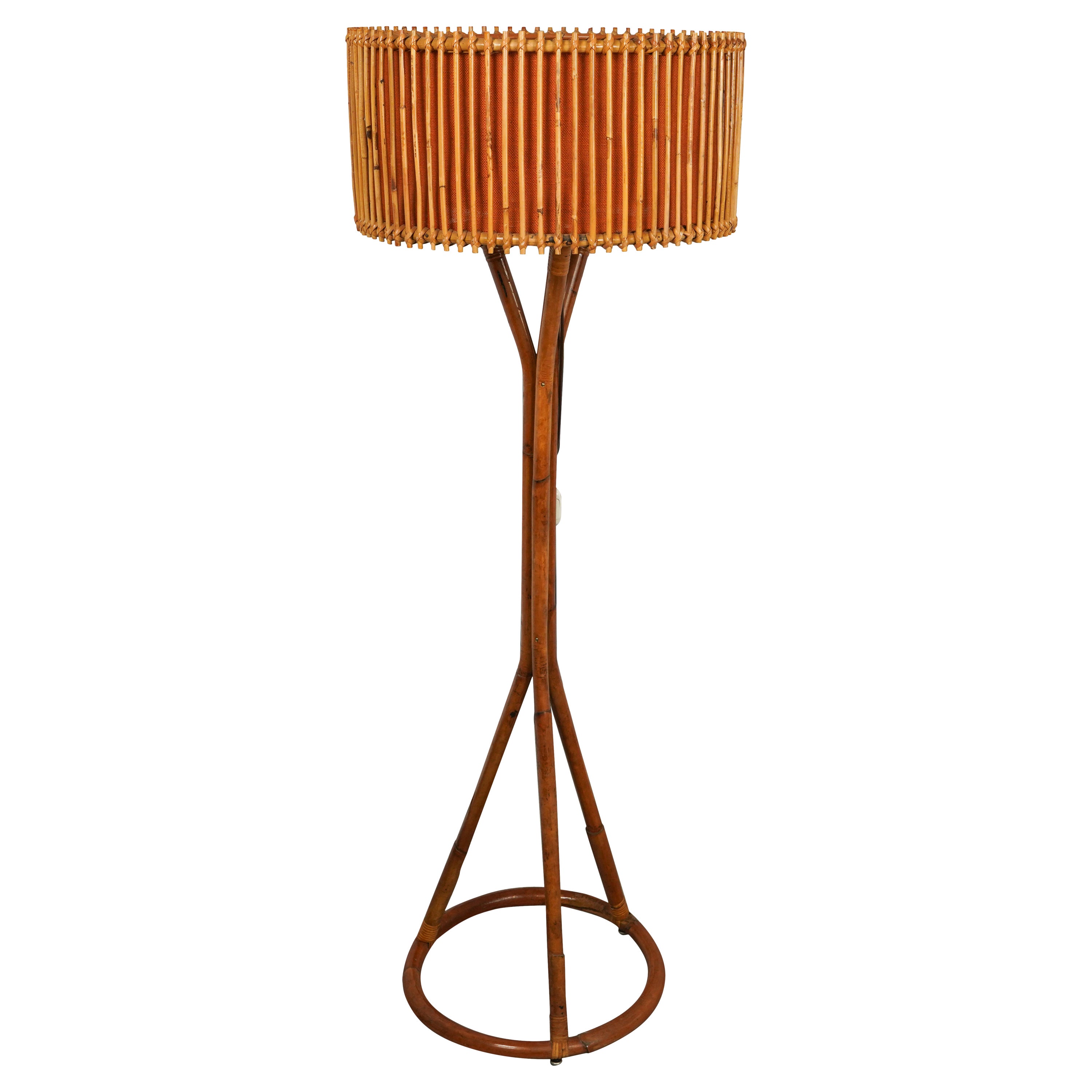 Midcentury Bamboo and Rattan Floor Lamp Franco Albini Style, Italy 1960s For Sale