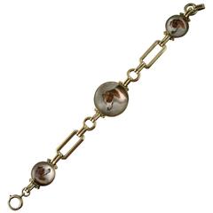 Antique Gold Reverse Intaglio Crystal Collie Bracelet