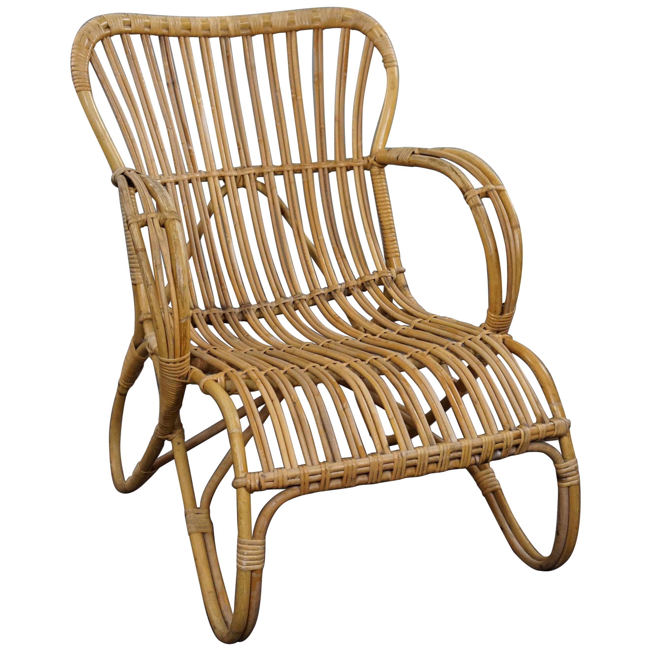 Rattan Dutch Design Belse 8 armchair, 1950 For Sale