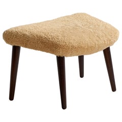 Illum Wikkelsø, Stool, Wood, Shearling, Denmark, 1950s